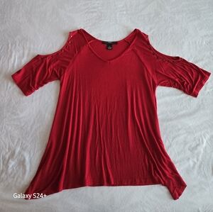 Amang NY Red Cold Shoulder Top